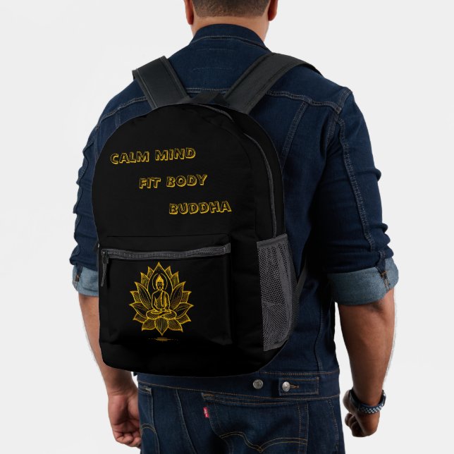 Golden Buddha Amidst Blooming Lotus Flowers Printed Backpack (Insitu (Model))