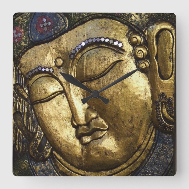 Golden Buddha Blessing Inspirational Love Square Wall Clock (Front)