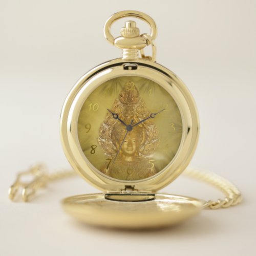 golden buddha dark rose lights stars watch pocket watch