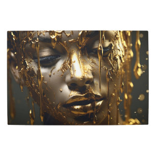 Golden Buddha Face with Falling Petals Metal Print
