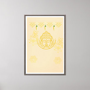 Golden Buddha Face with Floral Mandala Spiritual Canvas Print