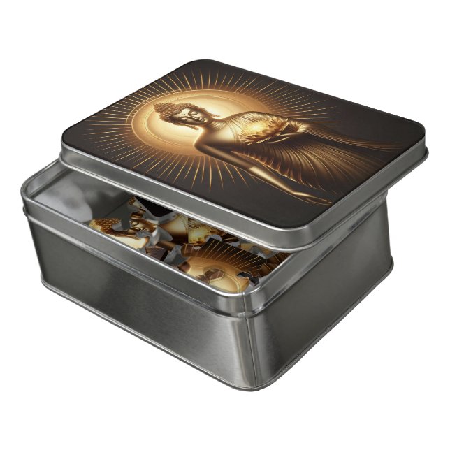 Golden Buddha holding a lotus in serene radiance Jigsaw Puzzle (Lid Open)