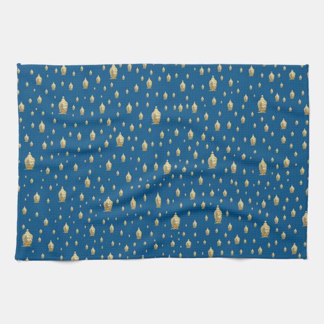 golden buddha in blue kitchen towel (Horizontal)
