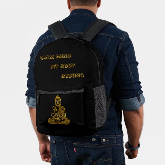 Golden Buddha in Calm Pose Printed Backpack (Insitu (Model))