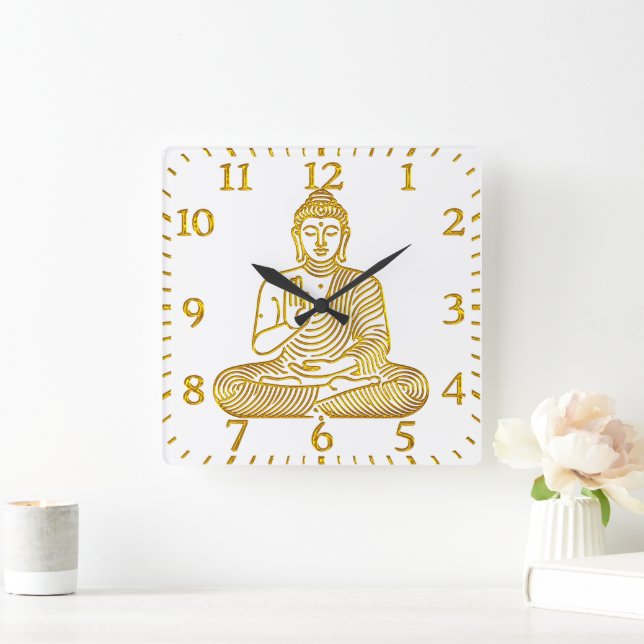 Golden Buddha in Calm Pose Square Wall Clock (Home)