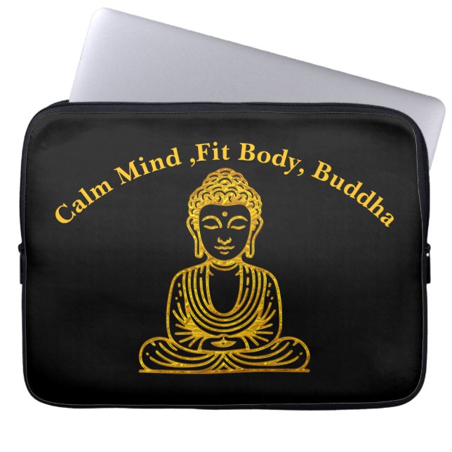 Golden Buddha in Peaceful Pose Laptop Sleeve (Front)