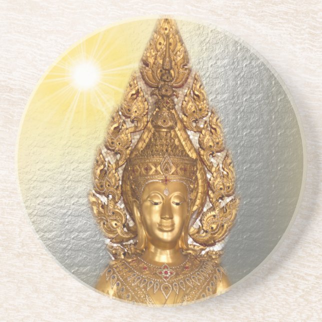 golden buddha in silver sandstone coaster (Front)