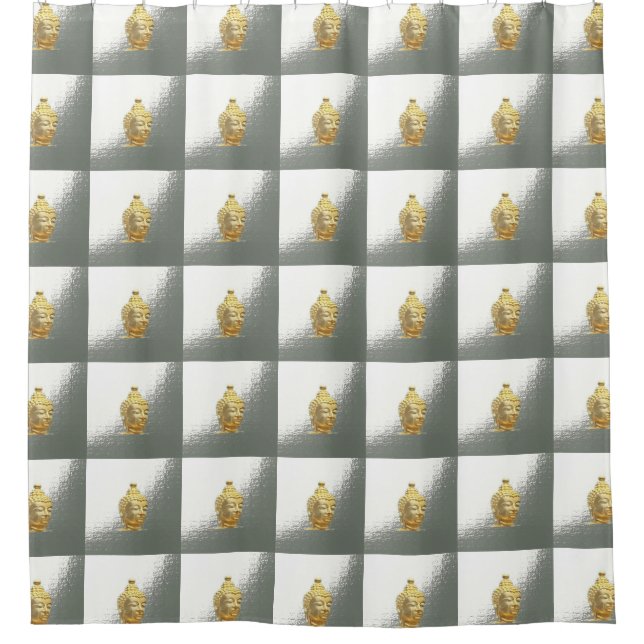 golden buddha in silver shower curtain (Front)