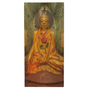 Golden Buddha In Temple Wood Flash Drive