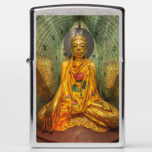 Golden Buddha In Temple Zippo Lighter