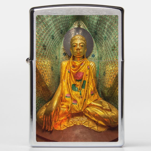 Golden Buddha In Temple Zippo Lighter (Front)