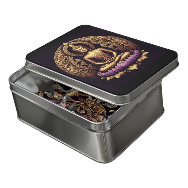 Golden Buddha in tranquil lotus Jigsaw Puzzle (Lid Open)