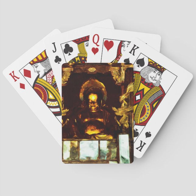 Golden Buddha Kyoto Japan Abstract Impressionism Poker Cards (Back)