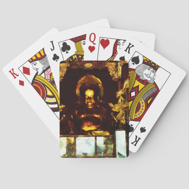 Golden Buddha Kyoto Japan Abstract Impressionism Poker Cards (Back)