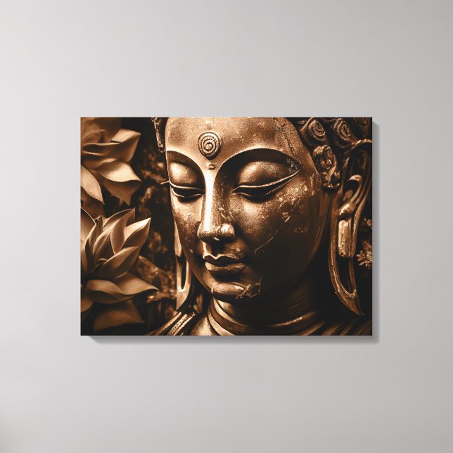 Golden Buddha Lotus Flower Canvas Wall Art (Front)