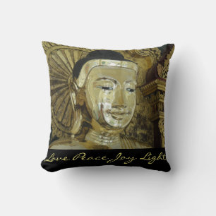 Golden Buddha Love Peace Joy Light Inspirational Throw Pillow