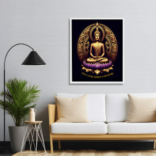 Golden Buddha meditating in lotus. Poster