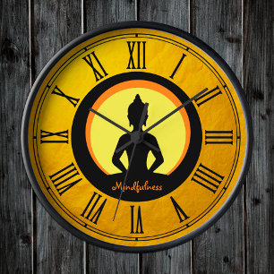 Golden Buddha & Mindfulness, Meditation / Buddhism Round Clock