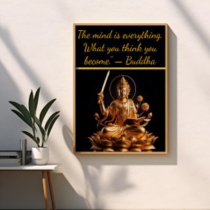 Golden Buddha on lotus throne Poster