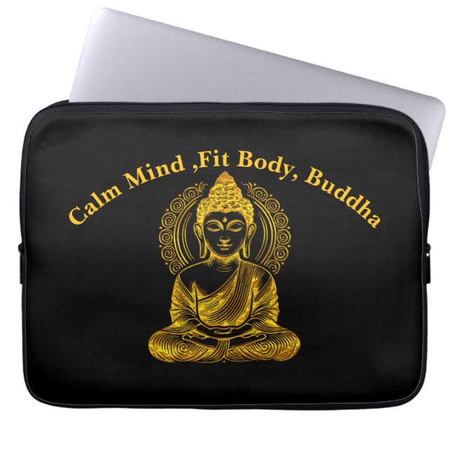 Golden Buddha Sculpture in Serene Meditation Pose Laptop Sleeve (Front)