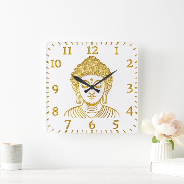 Golden Buddha Statue in Calm Setting Square Wall Clock (Home)