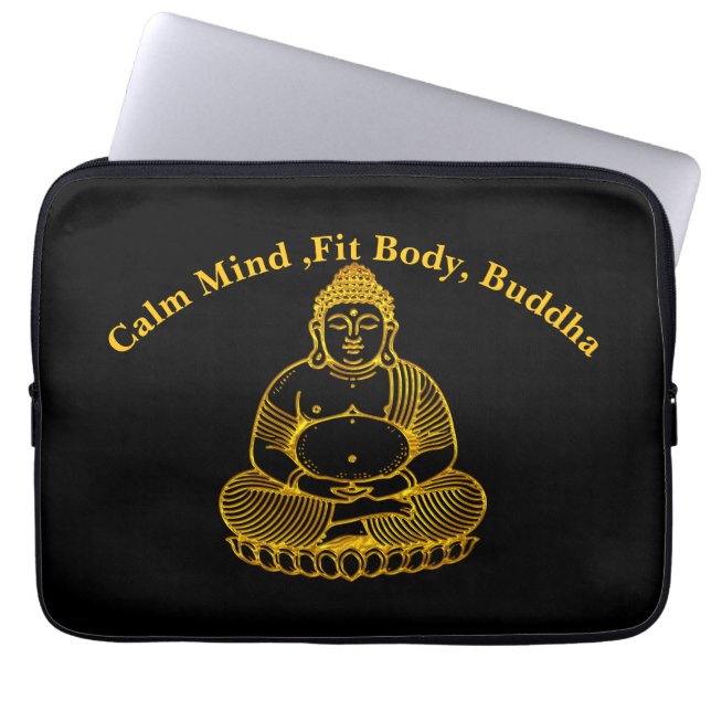 Golden Buddha Statue Meditating in Peaceful Pose Laptop Sleeve (Front)