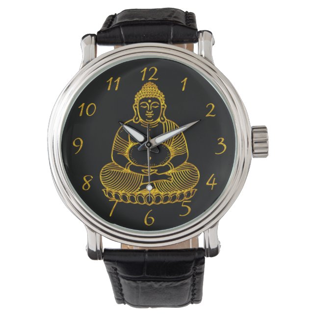 Golden Buddha Statue Meditating in Peaceful Pose Watch (Front)