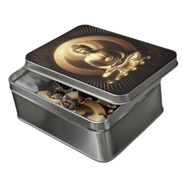 Golden Buddha statue radiates serenity and light Jigsaw Puzzle (Lid Open)