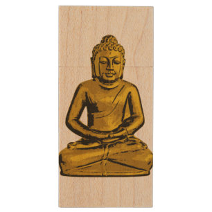 Golden Buddha Statue, wooden usb flash drive