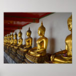 Golden Buddha statues in a row at Wat Pho, Bangkok Poster