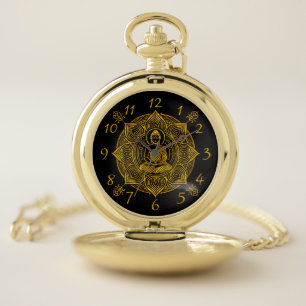 Golden Buddha Surrounded by Intricate Patterns Pocket Watch