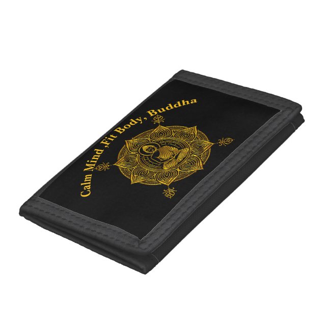 Golden Buddha Surrounded by Intricate Patterns Trifold Wallet (Bottom)