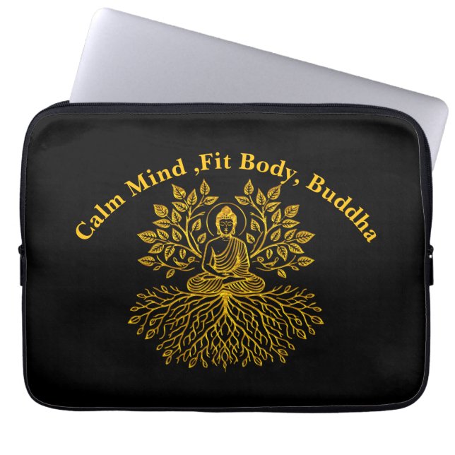 Golden Buddha Surrounded by Nature Laptop Sleeve (Front)