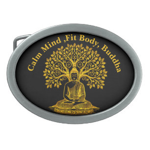 Golden Buddha Under a Tree in Peaceful Meditation Belt Buckle