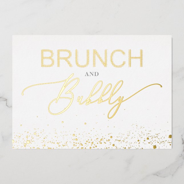 Golden Budget Brunch & Bubbly Quote Bridal Shower Foil Invitation (Front)