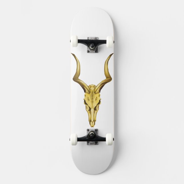 Golden buffalo skull skateboard (Front)