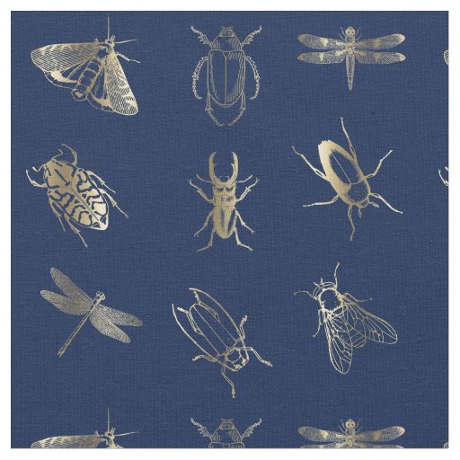 golden bugs on navy blue fabric