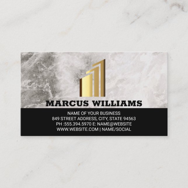 Golden Buildings Logo | Marble Business Card (Front)