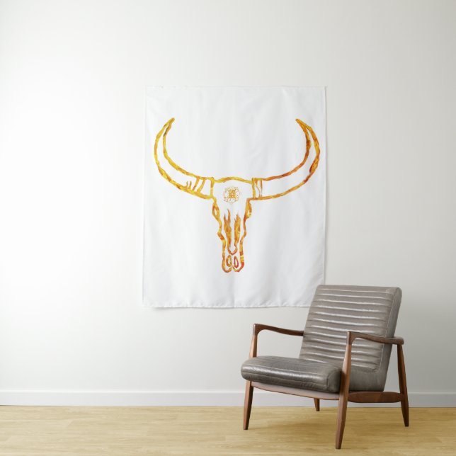 Golden bull Skull,  Mandala Wall Tapestry (In Situ)