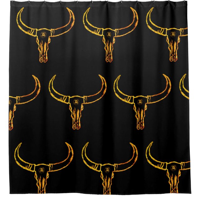 Golden Bull Skull Shower Curtain (Front)