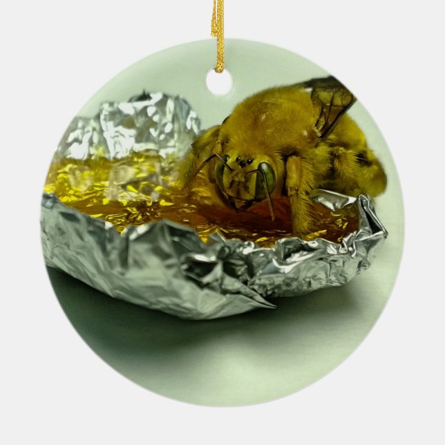 Golden Bumble Bee Eating Honey Ceramic Ornament (Back)