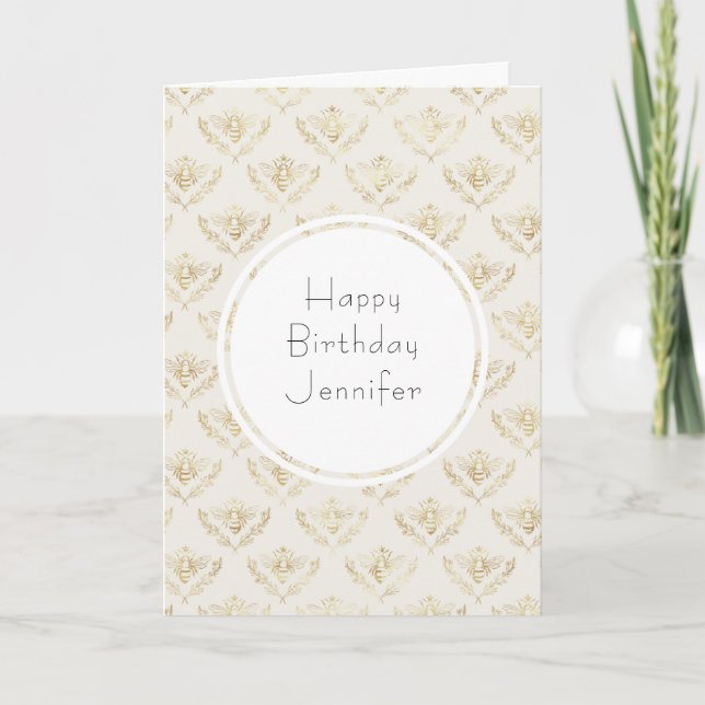 Golden Bumble Bee Pattern Birthday Card (Front)