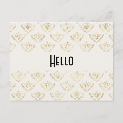 Golden Bumble Bee Pattern Hello Postcard