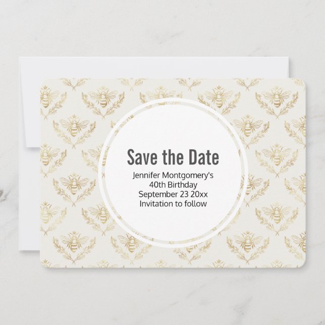 Golden Bumble Bee Pattern Save The Date (Front)