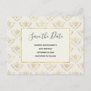 Golden Bumble Bee Pattern Save the Date Invitation Postcard