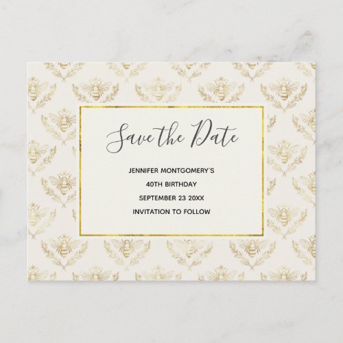 Golden Bumble Bee Pattern Save the Date Invitation Postcard