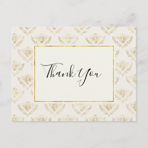 Golden Bumble Bee Pattern Thank You Postcard