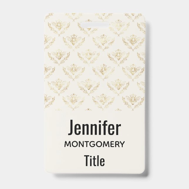 Golden Bumble Bee with a Crown Pattern Badge (Front)