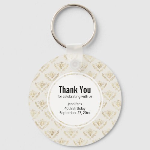 Golden Bumble Bee with a Crown Pattern Birthday Keychain