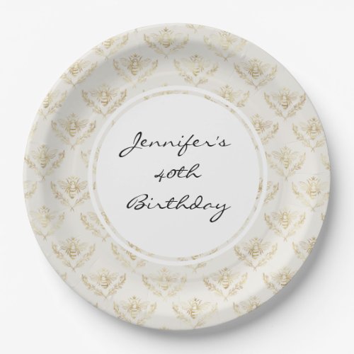 Golden Bumble Bee with a Crown Pattern Birthday Paper Plates